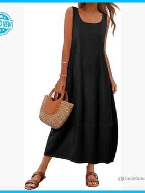 Boho Maxi Sundress Sleeveless Loose Fit Summer Beach Casual Dress